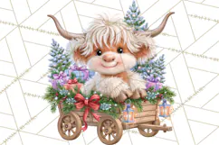 Highland Cow Christmas Village Clipart, Christmas Cow PNG Product Image 5