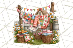 Patchwork Village Clipart PNG, Quilting Seamstress Quilt Product Image 2