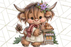 Highland Cow Christmas Village Clipart, Christmas Cow PNG Product Image 2