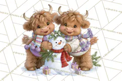 Highland Cow Christmas Village Clipart, Christmas Cow PNG Product Image 3