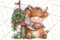 Highland Cow Christmas Village Clipart, Christmas Cow PNG Product Image 4