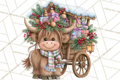 Highland Cow Christmas Village Clipart, Christmas Cow PNG Product Image 5