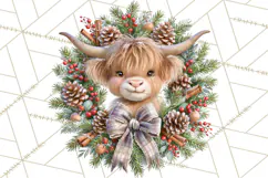 Highland Cow Christmas Village Clipart, Christmas Cow PNG Product Image 2
