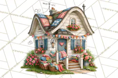 Patchwork Village Clipart PNG, Quilting Seamstress Quilt Product Image 2