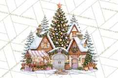 Highland Cow Christmas Village Clipart, Christmas Cow PNG Product Image 4
