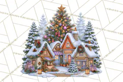 Highland Cow Christmas Village Clipart, Christmas Cow PNG Product Image 5