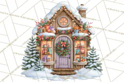 Highland Cow Christmas Village Clipart, Christmas Cow PNG Product Image 2