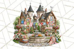 Patchwork Village Clipart PNG, Quilting Seamstress Quilt Product Image 2