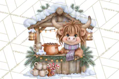 Highland Cow Christmas Village Clipart, Christmas Cow PNG Product Image 3