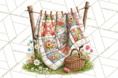 Patchwork Village Clipart PNG, Quilting Seamstress Quilt Product Image 5