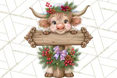Highland Cow Christmas Village Clipart, Christmas Cow PNG Product Image 5