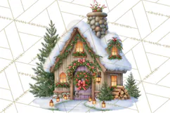 Highland Cow Christmas Village Clipart, Christmas Cow PNG Product Image 2