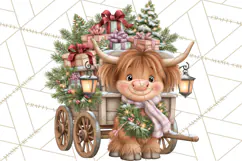 Highland Cow Christmas Village Clipart, Christmas Cow PNG Product Image 3