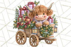 Highland Cow Christmas Village Clipart, Christmas Cow PNG Product Image 4