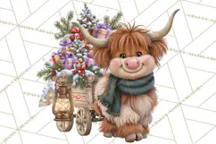 Highland Cow Christmas Village Clipart, Christmas Cow PNG Product Image 5