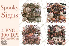 Retro Halloween Sign Clipart PNG Product Image 1