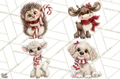 Peppermint Pals Christmas Animal Clipart PNG, Cute Candy Product Image 1