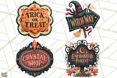 Vintage Halloween Signs PNG, Vintage Halloween Magic Clipart Product Image 1