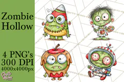 Zombie Hollow Cute Zombie Halloween Clipart PNG Product Image 1