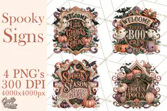 Retro Halloween Sign Clipart PNG Product Image 1