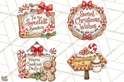 Gingerbread Christmas Signs PNG, Cute Christmas Sayings Product Image 1