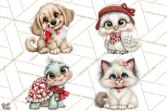 Peppermint Pals Christmas Animal Clipart PNG, Cute Candy Product Image 1