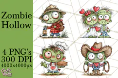 Zombie Hollow Cute Zombie Halloween Clipart PNG Product Image 1