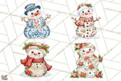 Patterned Snowman Christmas Clipart PNG Product Image 1
