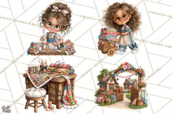 Patchwork Village Clipart PNG, Quilting Seamstress Quilt Product Image 1