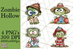 Zombie Hollow Cute Zombie Halloween Clipart PNG Product Image 1