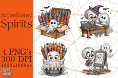 Schoolhouse Spirits, Halloween School Clipart PNG Product Image 1