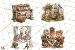 Patchwork Village Clipart PNG, Quilting Seamstress Quilt Product Image 1