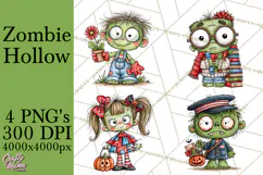 Zombie Hollow Cute Zombie Halloween Clipart PNG Product Image 1