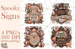 Retro Halloween Sign Clipart PNG Product Image 1