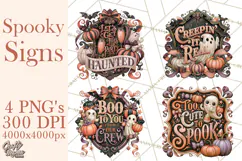 Retro Halloween Sign Clipart PNG Product Image 1