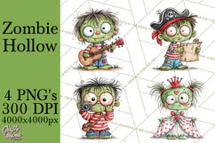 Zombie Hollow Cute Zombie Halloween Clipart PNG Product Image 1