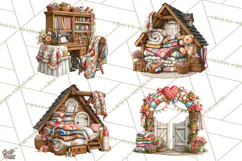 Patchwork Village Clipart PNG, Quilting Seamstress Quilt Product Image 1
