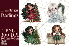 Whimsical Christmas Girls PNG Clipart, Holiday Characters Product Image 1