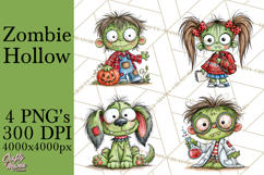 Zombie Hollow Cute Zombie Halloween Clipart PNG Product Image 1