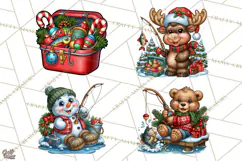 Christmas Fishing Clipart PNG Product Image 1