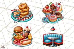 Retro Diner Clipart PNG 1950s Vintage Food Jukebox Product Image 1
