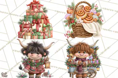 Highland Cow Christmas Village Clipart, Christmas Cow PNG Product Image 1