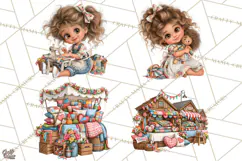 Patchwork Village Clipart PNG, Quilting Seamstress Quilt Product Image 1