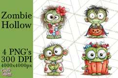 Zombie Hollow Cute Zombie Halloween Clipart PNG Product Image 1