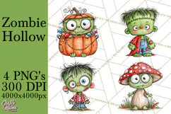 Zombie Hollow Cute Zombie Halloween Clipart PNG Product Image 1