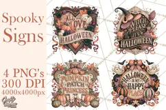 Retro Halloween Sign Clipart PNG Product Image 1