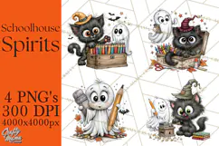 Schoolhouse Spirits, Halloween School Clipart PNG Product Image 1