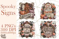 Retro Halloween Sign Clipart PNG Product Image 1