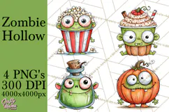 Zombie Hollow Cute Zombie Halloween Clipart PNG Product Image 1