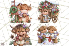 Highland Cow Christmas Village Clipart, Christmas Cow PNG Product Image 1